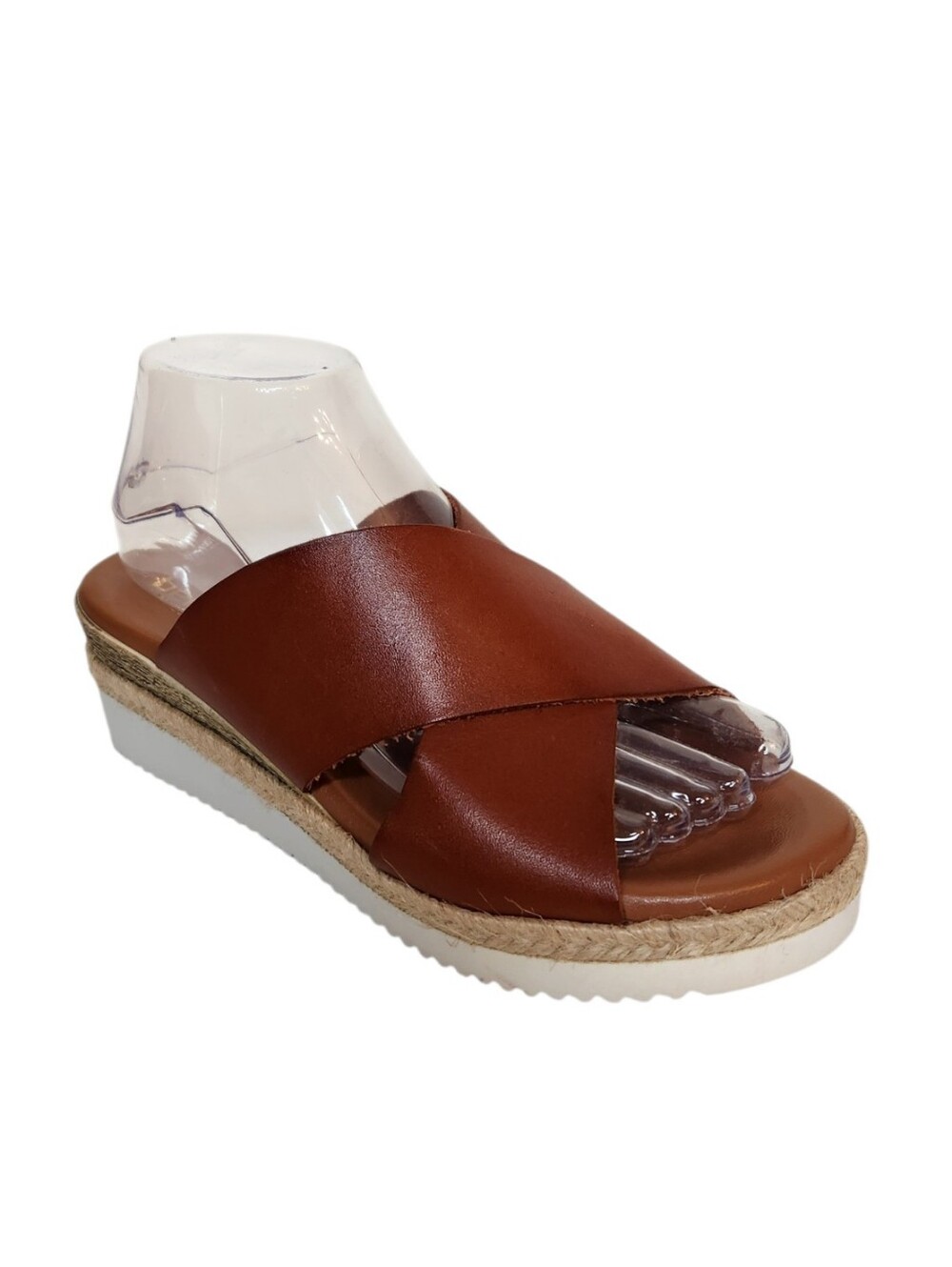 Bertuchi Cognac Leather Criss Cross Slide Sandals Size EU 39